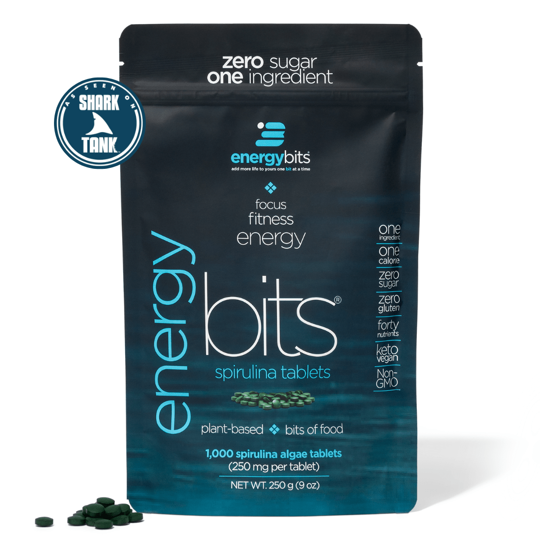 ENERGYbits Spirulina Tablets large bag front packaging view