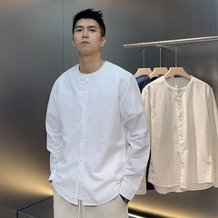 Chemise en lin vintage de style chinois à col mao