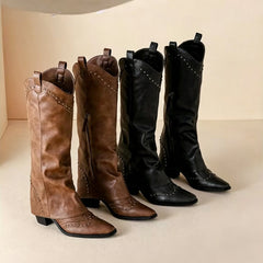 Retro Pointed-Toe Rivet Plus-Size Western Boots