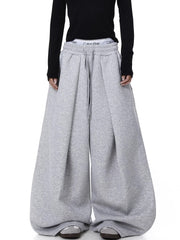 Embroidered Pleated Drawstring Sweatpants For Women Loose Straight Fit