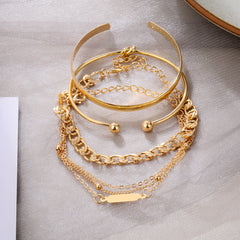 Alloy Chain And Round-ring Bracelet Set
