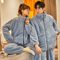 Ensemble thermique épais en flanelle pelucheuse à fermeture éclair pour couple