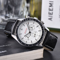 Business Mens 6-Hand Leather-Band Multi-Function Quartz Watch