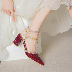 Studded High-heeled Pointed-toe Pumps In Large Sizes