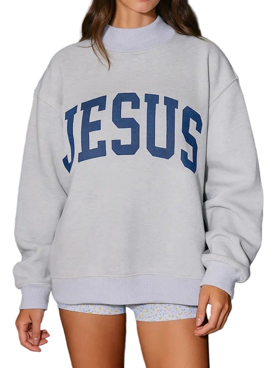 Sweat-shirt polyvalent, ample et à manches longues, avec imprimé de lettres et col rond