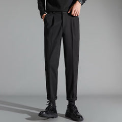 Pantalon décontracté élégant en laine pour hommes, coupe ajustée