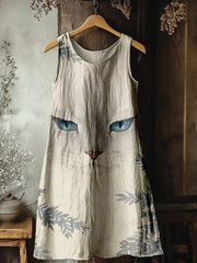 Robe d’été midi sans manches pour femme, à col en V et imprimé 3D