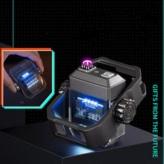 New Pulse Lighter Double Arc Outdoor Windproof Type-C Charging Electric Lighter Mechanical Alloy Rotary Gyroscope Decompression Tool