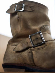 Retro Distressed Leather-buckle Short-shaft Engineer Boots