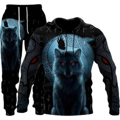 Animal-print Hooded Pullover Sweatshirt And Menswomens Sportswear Set