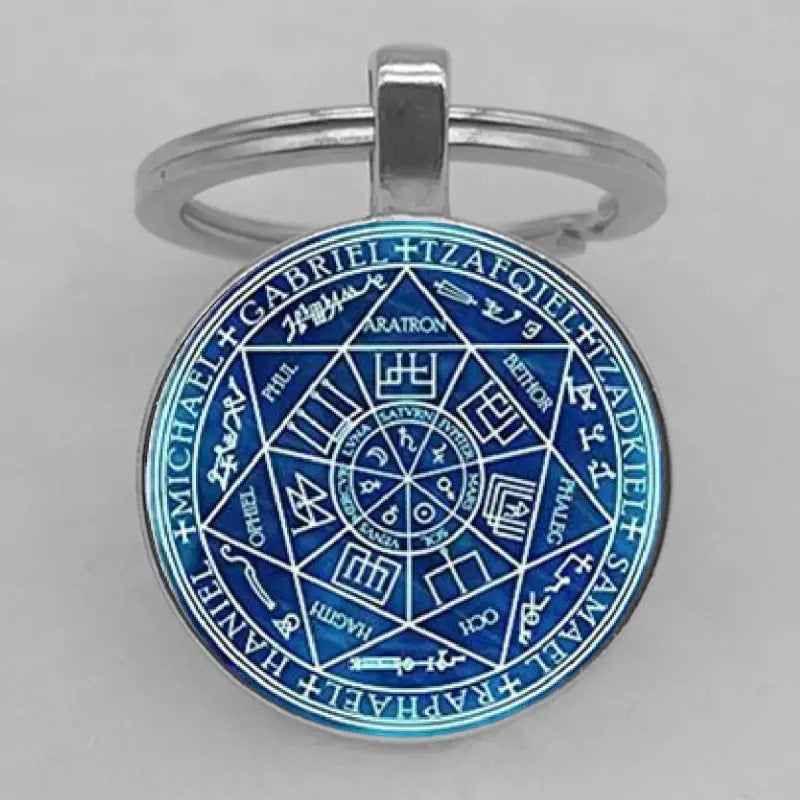 Porte-clés pendentif en verre à motif de lettre et d'étoile à sept branches