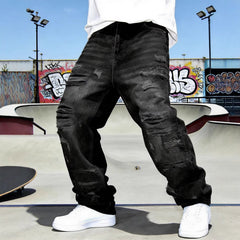 Pantalones retro casuales personalizados, de patchwork, pierna recta y corte holgado