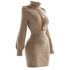Robe en maille à manches longues et col roulé pour femme
