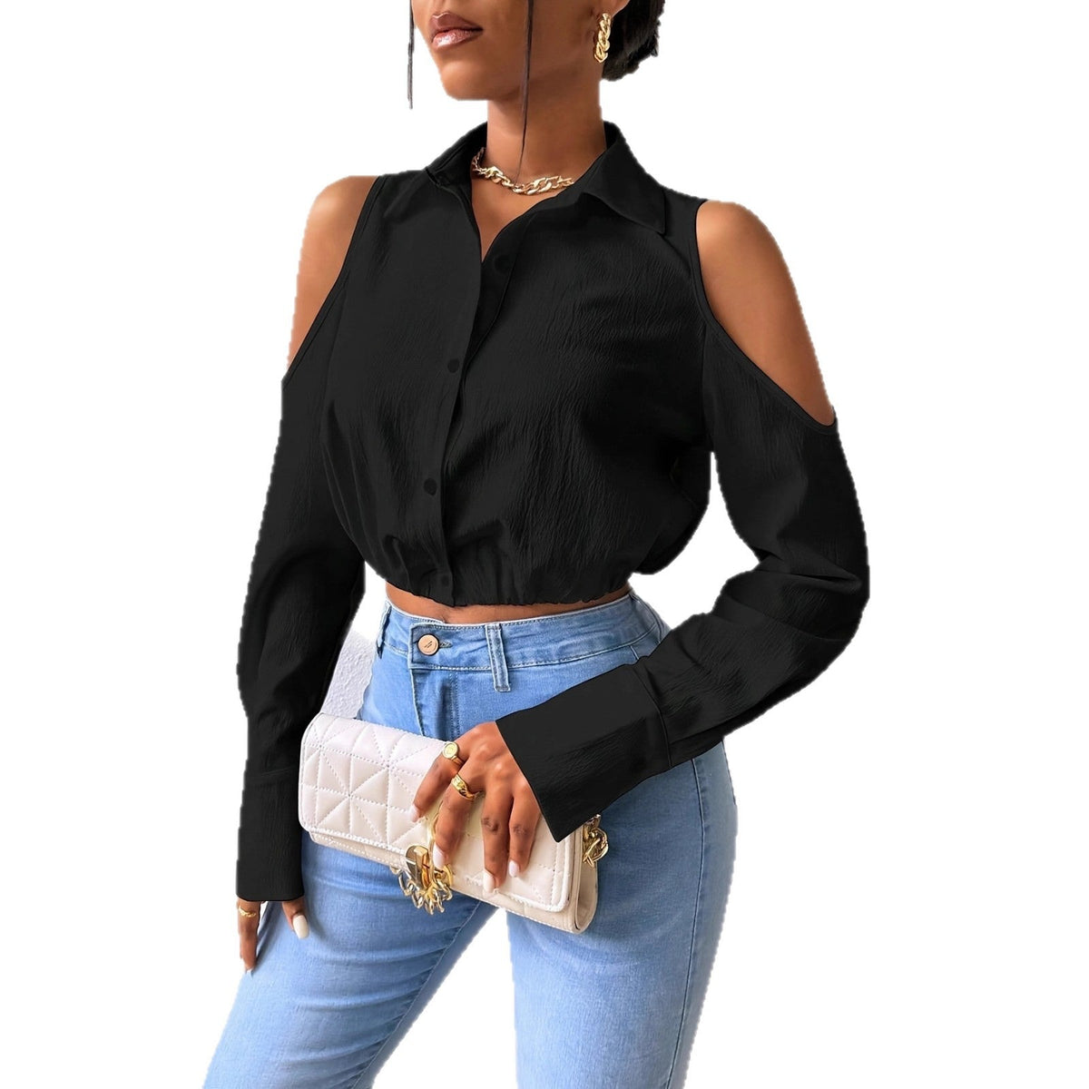 Cardigan pour femme à revers boutonné, au design de blouse sophistiquée