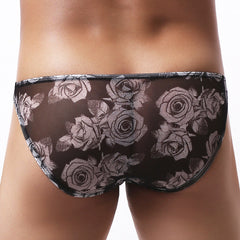 Slips en mesh pour homme à imprimé floral, petite taille, couleur encre