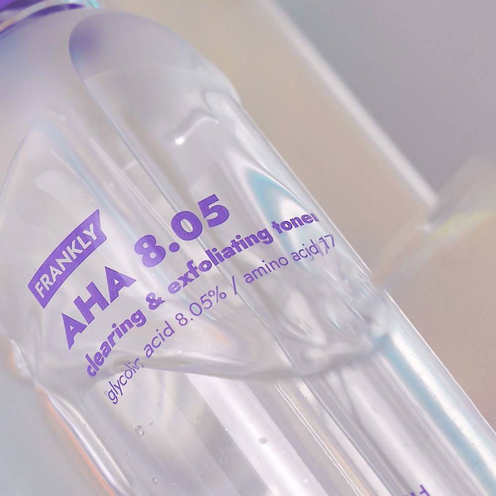 FRANKLY AHA 8.05% Toner 100ml bottle, AHA exfoliating toner 100ml for smooth, refined skin.