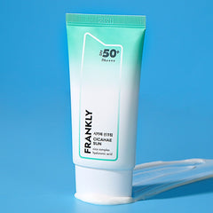 FRANKLY Cicahae Sun SPF50+ PA++++ lightweight daily sunscreen with SPF50, features hydrating ingredients.