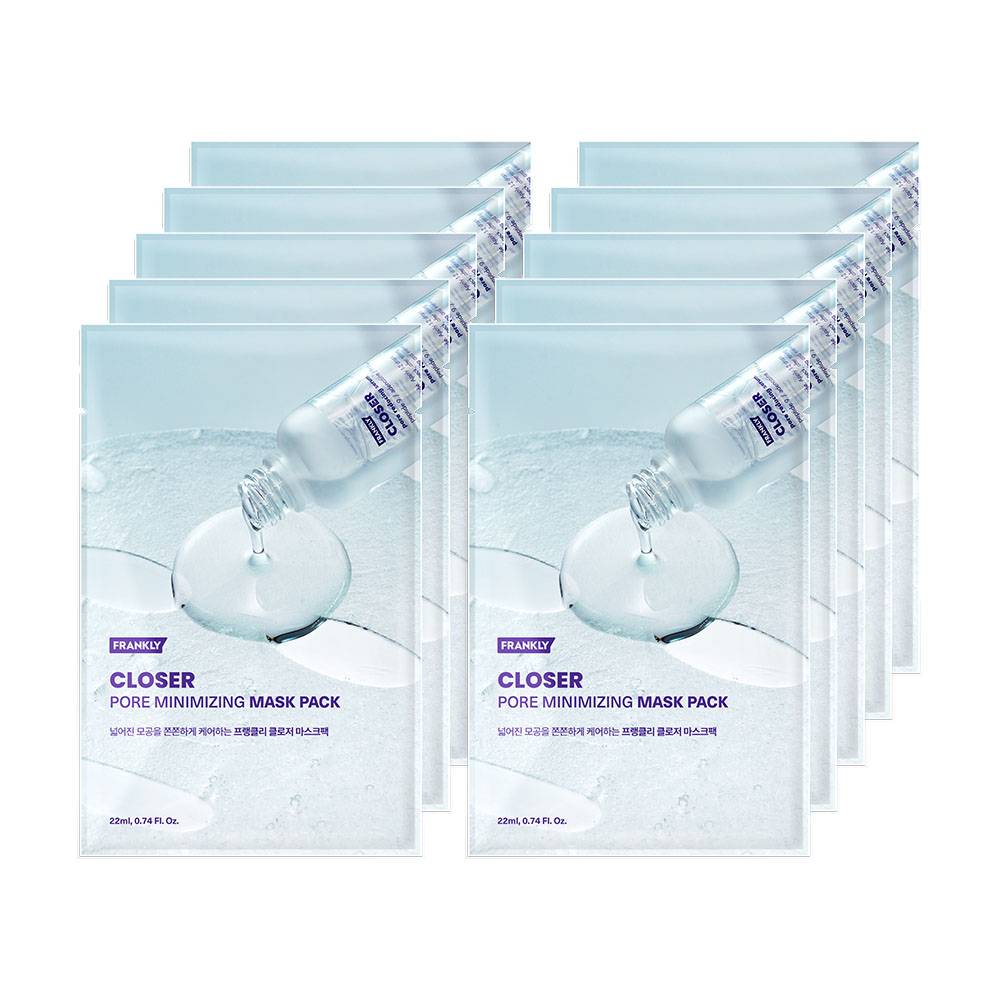 FRANKLY Closer Pore Minimizing Mask Pack 22ml X 10ea for effective skincare and hydration with cellulose sheet masks.