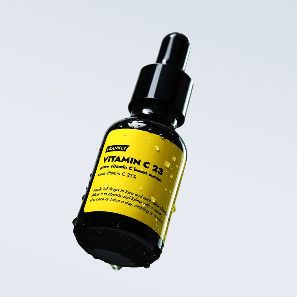 FRANKLY Vitamin C 23 pure vitamin C boost serum showcasing pure vitamin C serum for skin clarity.