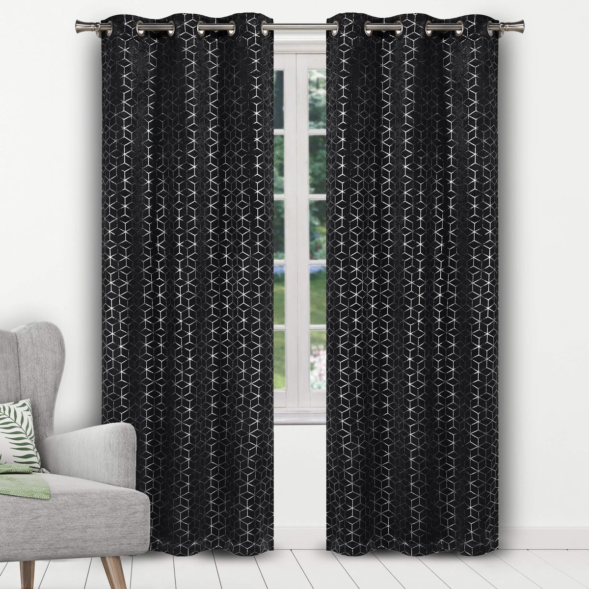 Geometric Pattern Blackout Thermal Window Curtain Pair Panel
