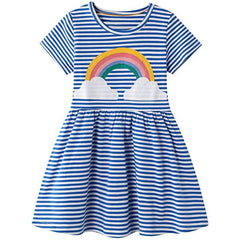 Girl's Cotton Casual Striped Jersey Dress