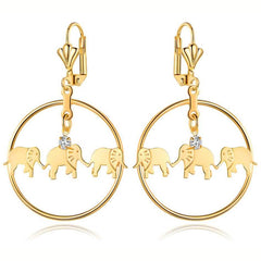 Gold Plated Elephant Dangle Earrings Made with Swarovski Crystals
