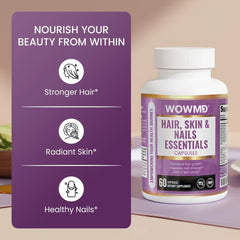 hair skin nails beauty supplement in a well-lit setting with product highlights for stronger hair, radiant skin, and healthy nails.