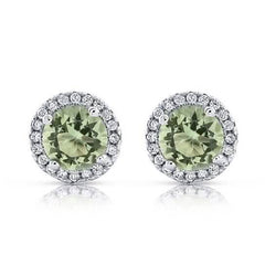Halo Cz Green Earrings White Sterling Silver