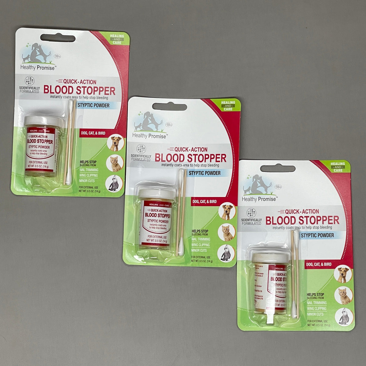 ZA@ FOUR PAWS Pack of 3 Quick Action Blood Stopper Styptic Powder Bottles 0.5oz BB 03/24 (New)