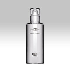 Sleek bottle of IOPE STEM III Emulsion, a lightweight clinical recovery moisturizer designed to nourish and hydrate skin.