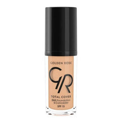 Golden Rose Total Cover 12 Light Beige 2 in 1 Foundation and Concealer - High Coverage, Lightweight Makeup with SPF 15