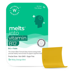 Wellbeing Nutrition Melts Tiras finas orales veganas de vitamina B12 - sabor a naranja y menta brumosa