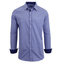 Men's Long Sleeve Slim Fitting Gingham Pattern Dress Shirts