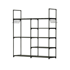 Metal Shoe Storage Shelf Free Standing Shoe Stand with 2 Row Hooks