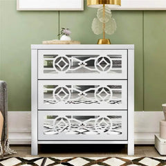Mirrored Carved Pattern Modern Gold Finish Bedroom Nightstand