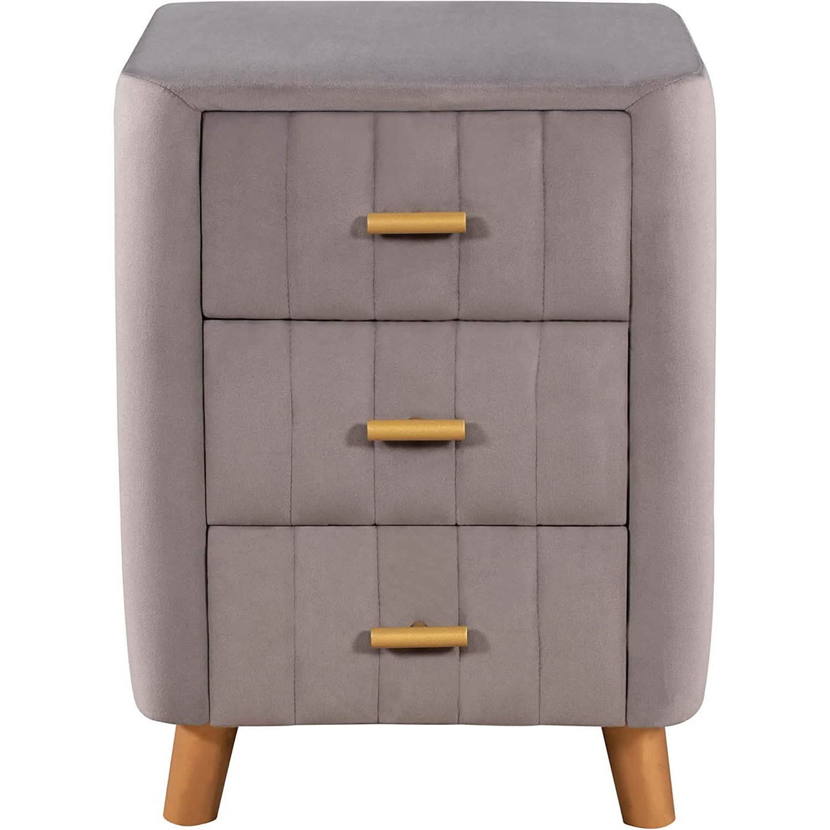Modern Bedside Velvet Upholstered 3-Drawer Nightstand with Metal Handles