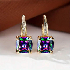 Multicolor Square Cut Stone Drop Earrings