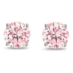 October Birthstone Pink 925 Sterling Silver Round Cz Stud Earring