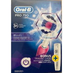 ORAL-B PRO 750 3D WHITE+ BONUS RECHARGEABLE TOOTHBRUSH + TRAVEL CASE