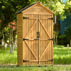 Outdoor Wood Tilt Storage Shed Tool Organizer with Waterproof Asphalt Roof