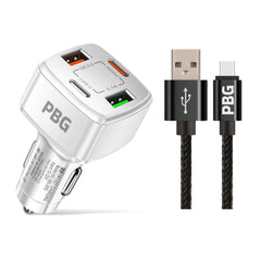 PBG 4 Port PD/USB Car Charger and 10Ft. Zebra Style Lightning Cable Bundle