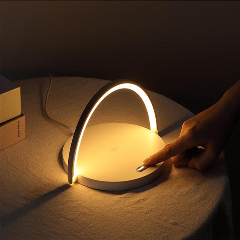 Lámpara de mesa con luz nocturna LED y cargador inalámbrico, ángulo ajustable, carga para iPhone, Samsung, Huawei y Xiaomi, interruptor táctil, soporte para teléfono, lámpara de mesa decorativa, lámpara de estudio bonita para la decoración del dormitorio