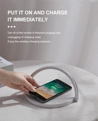 Lámpara de mesa con luz nocturna LED y cargador inalámbrico, ángulo ajustable, carga para iPhone, Samsung, Huawei y Xiaomi, interruptor táctil, soporte para teléfono, lámpara de mesa decorativa, lámpara de estudio bonita para la decoración del dormitorio