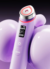 medicube AGE-R Booster Pro lavender close-up view of beauty device control panel.