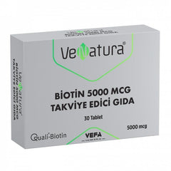 VeNatura Biotin 5000 mcg Vegan Dietary Supplement for Hair, Skin, and Nail Health - 30 Tablets