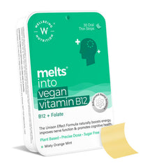 Wellbeing Nutrition Melts Tiras finas orales veganas de vitamina B12 - sabor a naranja y menta brumosa