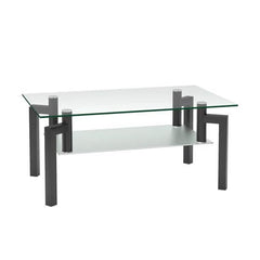 Rectangular Tempered Metal Tube Leg Living Room Glass Coffee Table