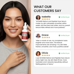 retinol peptide face serum customer testimonials with product holding