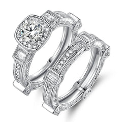 Rhodium Plated Cubic Zirconia Engagement Ring Set - Assorted Sizes