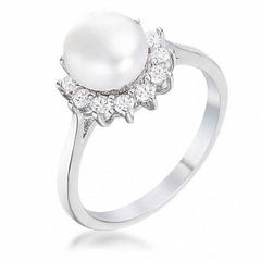 Rhodium Plated Freshwater Pearl Ring - Assorted Sizes